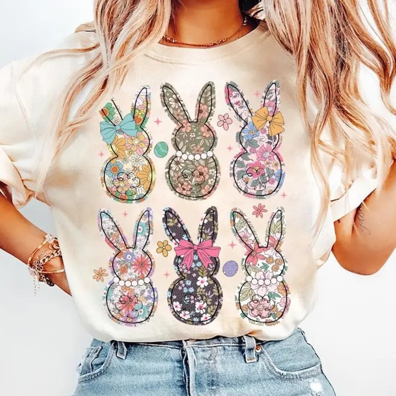 Coquette Easter Bunny Floral Shirt-sweatshirt-hoodie, Easter Bunny png, Coquette Easter sweatshirt, Retro Easter hoodie,...