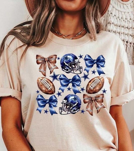 Coquette Football Shirt, Football Bow Shirt, Dallas Coquette Bow Tee, Coquette Aesthetic, Graphic Tee Gift For Football Fan Cotton Crewneck Fabric Fit