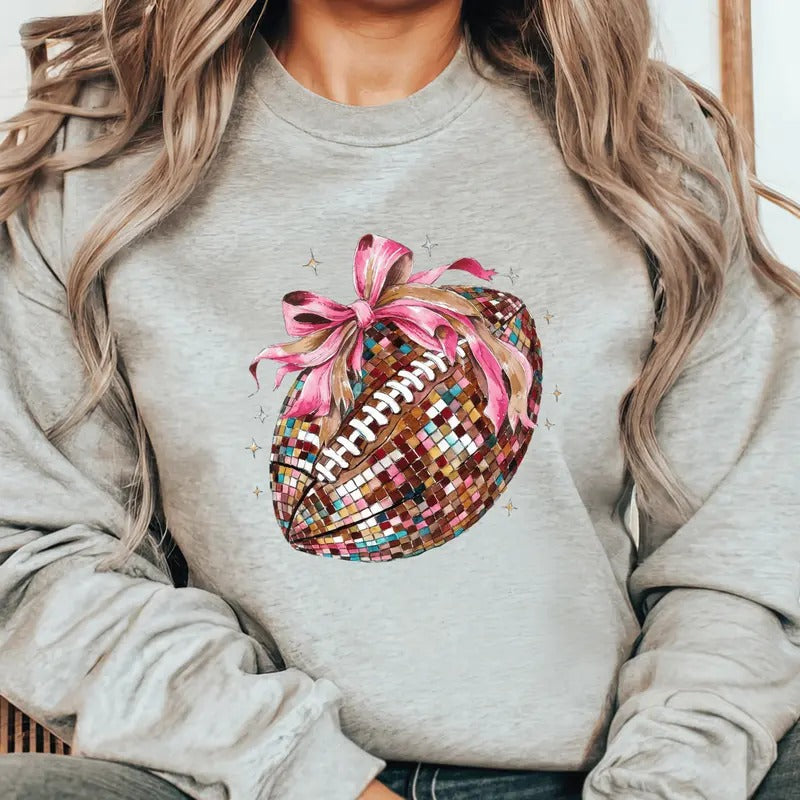 Coquette Football Sweatshirt.  Pink Bow Football Casual Softstyle Unisex Pullover Crewneck Sweatshirt. T-Shirts, Hoodie