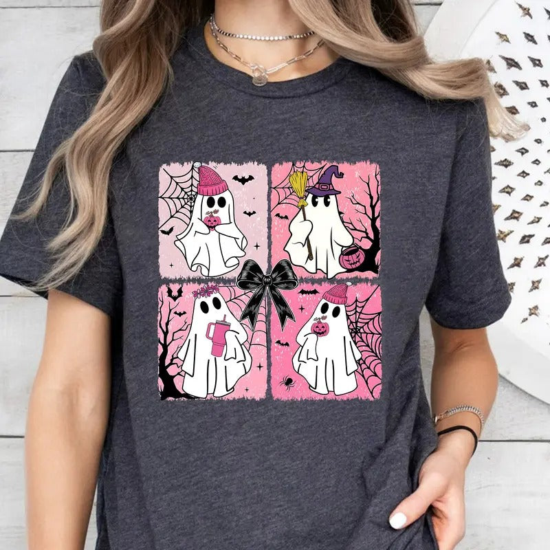 Coquette Halloween T-Shirt, Halloween Ghost T-Shirt, Cute Ghost T-Shirt, Spooky Season T-Shirt, Social Club T-Shirt,...