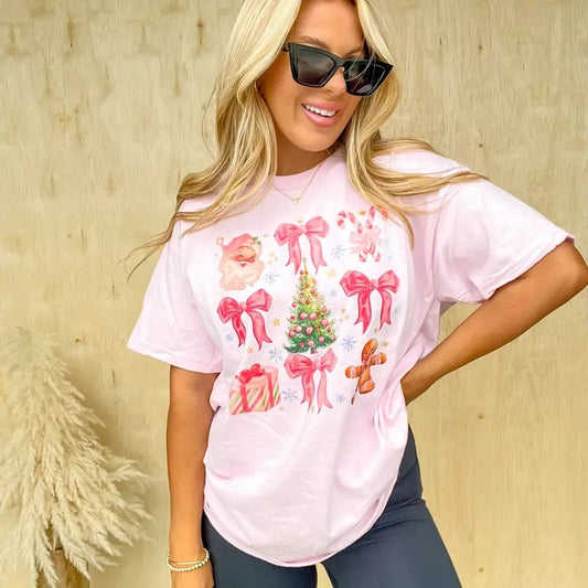 Coquette Pink Christmas Graphic Top