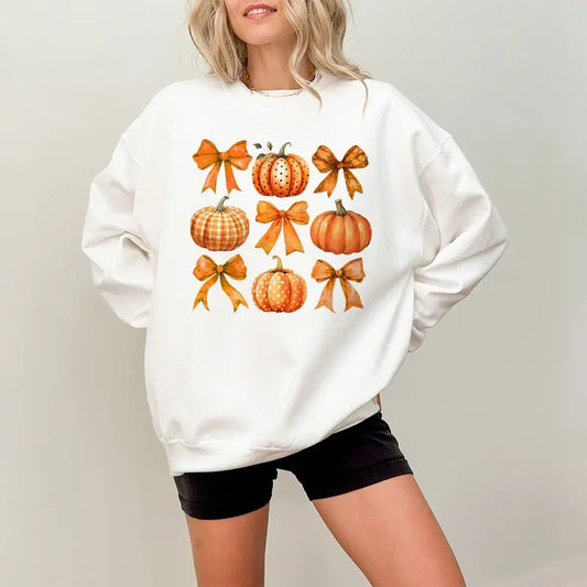 Coquette Pumpkin Sweatshirt , Fall Vibes Sweatshirt, Fall Pumpkins Sublimation, Coquette Bow Sweatshirt, Fall Autumn...