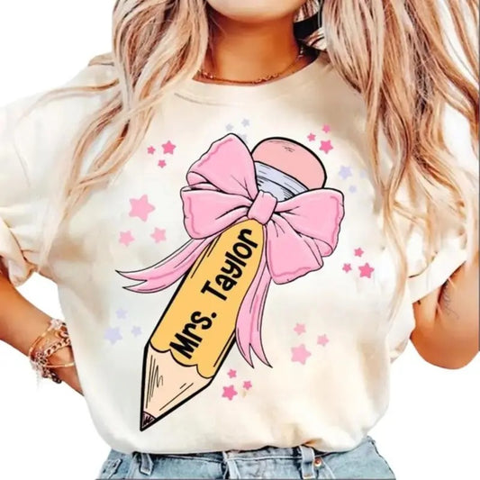 Coquette Teacher, Teacher Pencil Coquette Bow, Teaching Love Inspire, Back To School, Teacher Appreciation Gift Round...