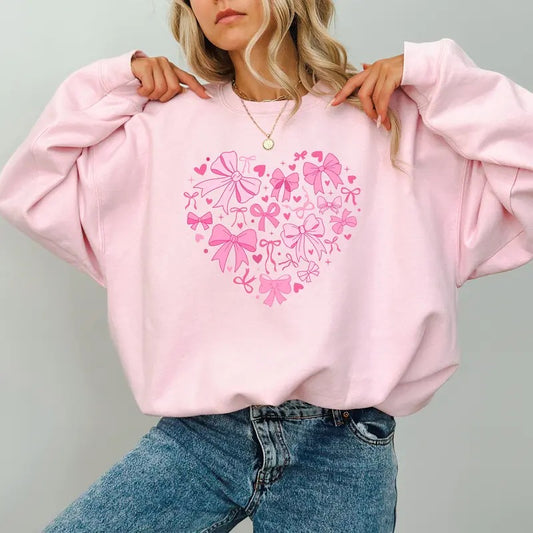 Coquette Valentine Heart Sweatshirt, Pink Bow Sweater, Xoxo Shirt, Valentine's Day Gifts, Loving Heart Long Sleeve...