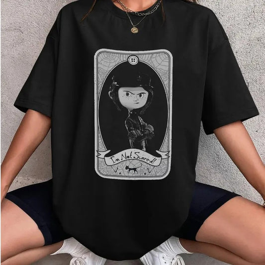 Coraline  I'm Not Scared! Card Shirt, Horror Coraline movies, Horror Character Shirt, Halloween Crewneck Sweatshirt