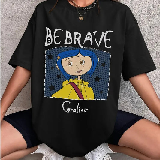 Coraline Be Brave Shirt, Horror Coraline movies, Horror Character Shirt, Halloween Crewneck Sweatshirt