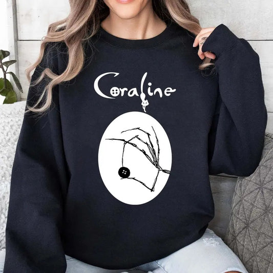 Coraline Beldam hand and Button Sweatshirt, Coraine Movies Shirt, Coraline Horror Movies Hoodie, Christmas Hallowen Gift, Trendy design shirt, Graphic Shirt