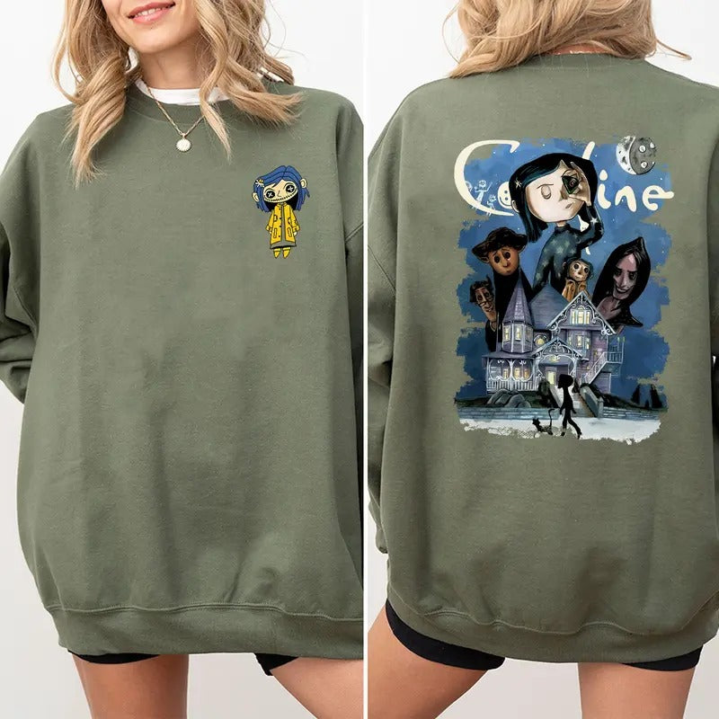 Coraline Best For Coraline Movie Sweatshirt, Coraline Spooky Movie Double Side Shirt Sweatshirt Hoodie, Coraline Doodle Halloween TShirt
