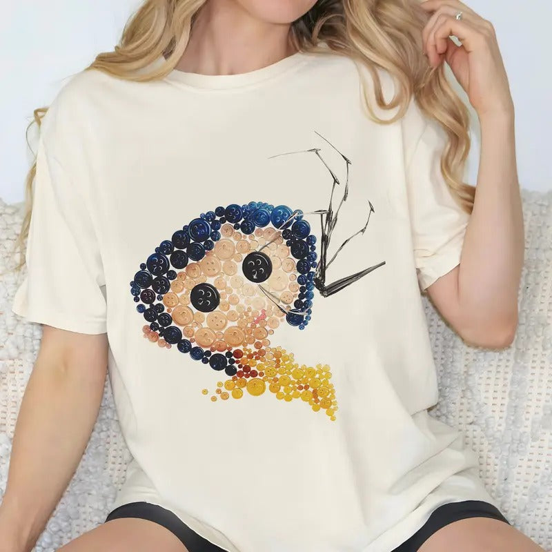 Coraline Buttons T-Shirt, Horror Coraline movies, Horror Character Shirt, Halloween Crewneck Sweatshirt
