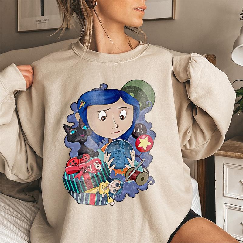Coraline Cartoon Graphic Sweatshirt, Coraline Horror Movies, Coraline Sweatshirt Hoodie, Halloween Movies, Christmas Gifts