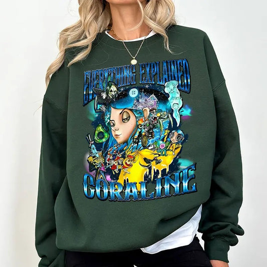 Coraline Doll Sweatshirt, Christmas Season Shirt, Coraline Sweatshirt, Horror Film Shirt Cartoon Movie Shirt, Coraline...