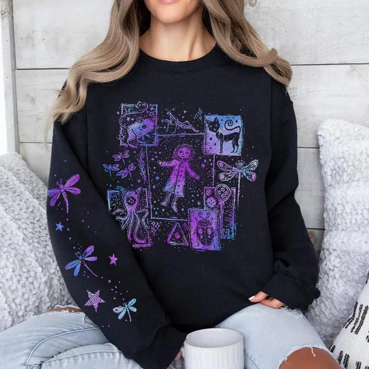Coraline Dreaming Tunnel to Parallel World color Sweatshirt Hoodie, famous horror movies tshirt, Horror Character Shirt, Halloween Crewneck Sweatshirt