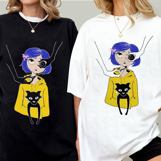 Coraline Eyes Button shirt, Coraline horror movies tshirt, Horror Character Shirt, Halloween Crewneck Sweatshirt
