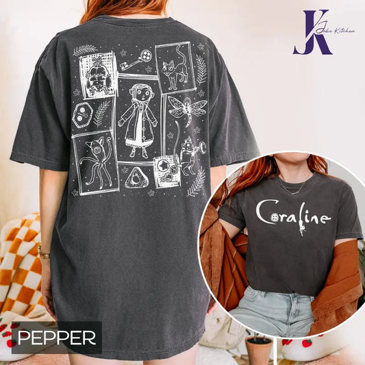 Coraline Movie Comfort Color shirt, Coraline T-Shirt, Halloween Spooky Season shirt, Coraline Doll Sweatshirt, Vintage Horror Film Shirt Cartoon Movie Shirt, Coraline Fan Shirt