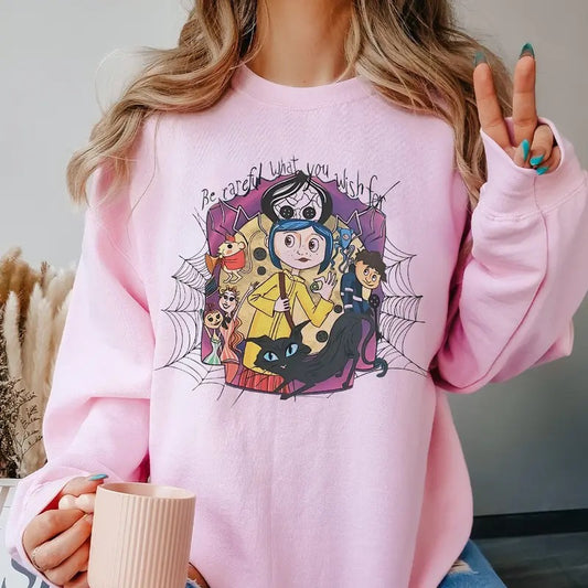 Coraline T-Shirt, Spooky Movie Halloween Sweatshirt, Halloween Coraline Hoodie, Spooky Coraline Doll Sweatshirt, Coraline Movie Vintage Tee