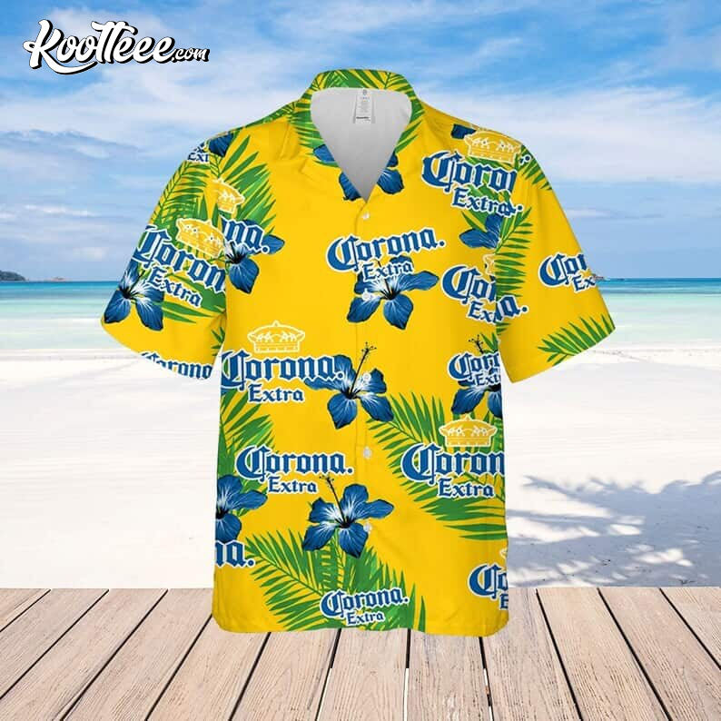 Corona Extra Beer Blue Hibiscus Flower Pattern Hawaiian Shirt