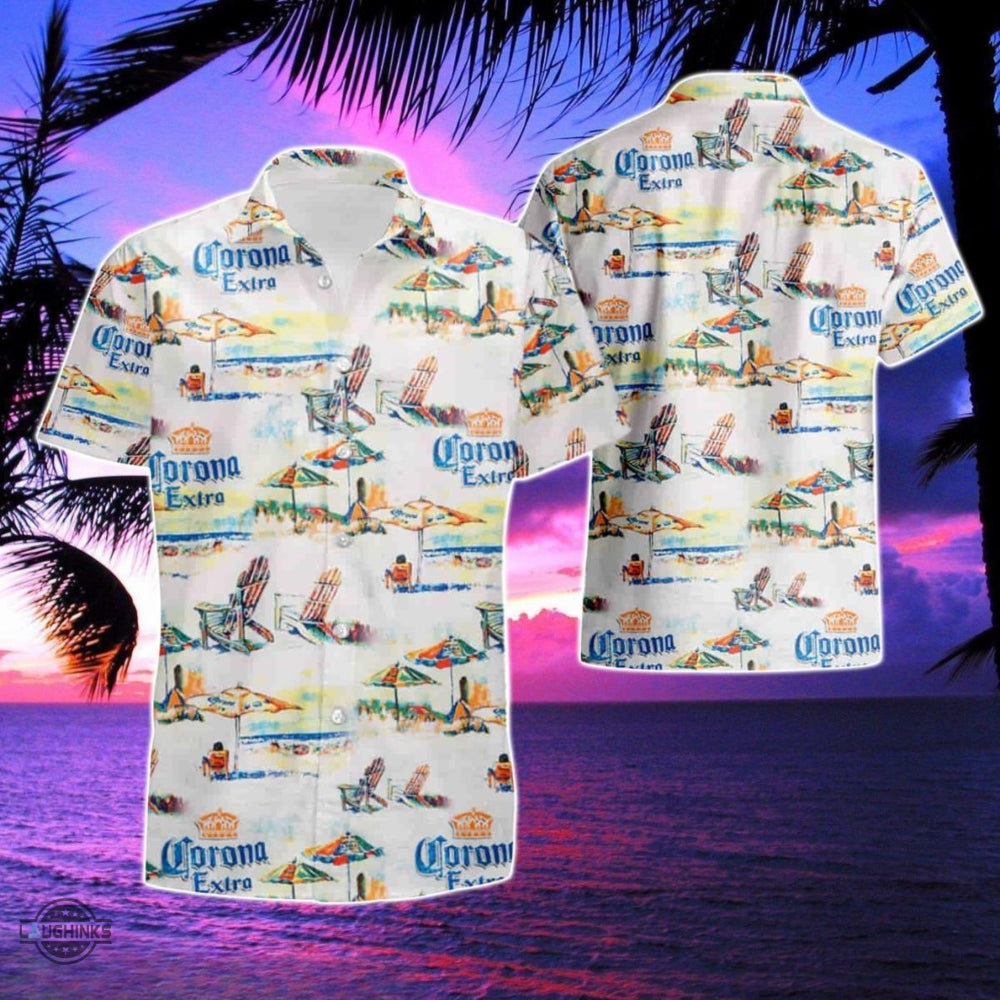 Corona Hawaiian Shirt And Shorts Corona Extra Beach Lounge Summer Aloha Beach Shirts Corona Beer All Over Printed 3D Button Up Shirt