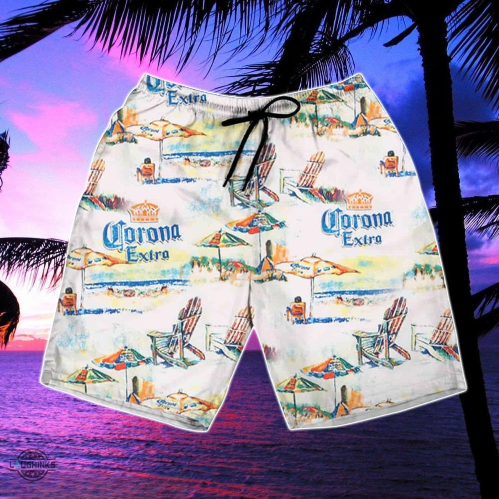 Corona Hawaiian Shirt And Shorts Corona Extra Beach Lounge Summer Aloha Beach Shirts Corona Beer All Over Printed 3D Button Up Shirt