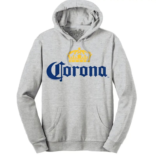 Corona Logo Pullover Hooded Sweatshirt - Gray T-Shirts, Hoodie | InkThreadWorks.com