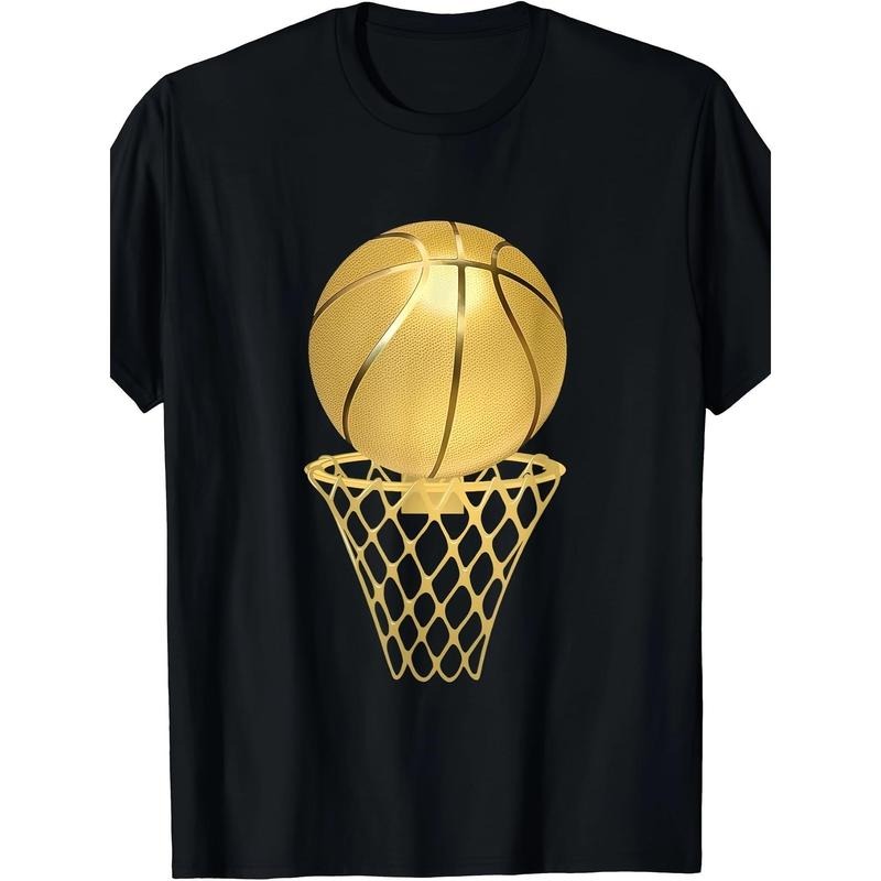 [Cotton Basketball Tee] 100% Cotton Men's Basketball Graphic T-Shirt - Everyday Comfort, Crew Neck Tee, Casual Summer Knit Fabric Top with Applique Detail, Regular Fit Sports Fan Shirt, Smooth Texture Made in USA