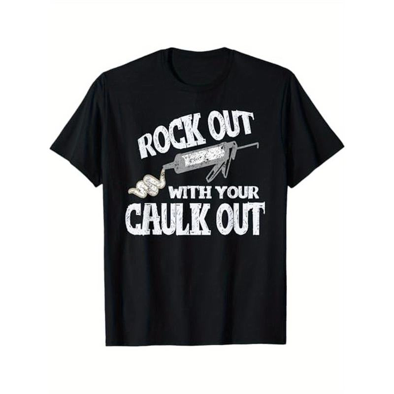 [Cotton Construction Worker Tee] 100% Cotton Rock Out With Your Caulk Out Construction Worker TShirt - Gift T-Shirt for Men Women Family Friends - S-XXXL, Black Made in USA