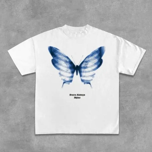 Cotton Shadow Skeleton Butterfly Short-Sleeved T-Shirt, Y2k Shirt, Hip Hop, Unisex T-Shirt, Gift For Men Women Womenswear...