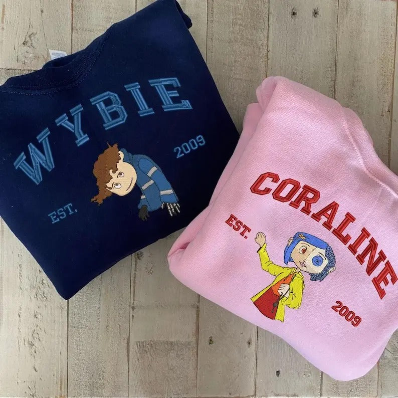 Couple Coraline and Wybie Embroidered Sweatshirt, Halloween Coraline Shirt, Spooky Movie Shirt, Horror Shirt, Halloween Gift