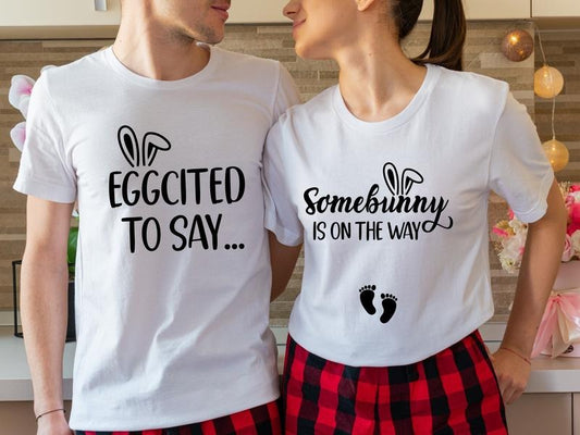 Couples Easter Pregnancy Announcement Tee, Matching Couples Shirt, New Mom Dad Gift Tee, Pregnancy Reveal Shirt, Mom Dad...