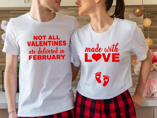 Couples Valentines Day Pregnancy Announcement Shirt, New Mom Gift T-Shirt, Funny Baby Reveal Short Sleeve, Baby Shower...