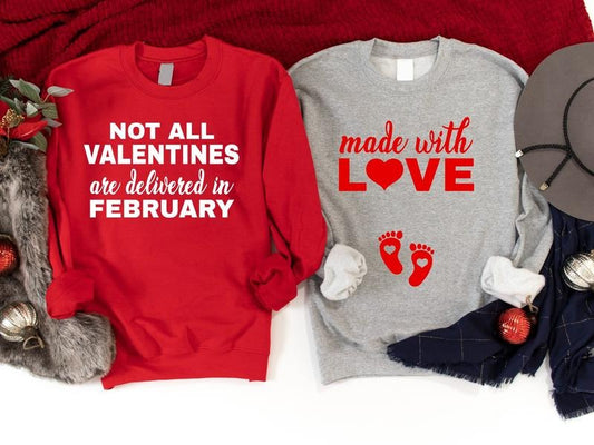 Couples Valentines Day Pregnancy Announcement Sweatshirt, New Mom Gift Hoodie, Funny Baby Reveal Long Sleeve, Matching...
