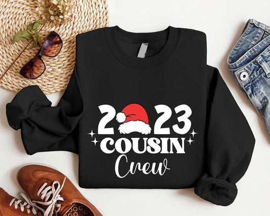 Cousin Crew 2023 Sweatshirt, Family Matching Hoodie, Cousins Group Gift Sweater, Xmas Family Gathering, Santa Hat Christmas Celebration Sweatshirt.