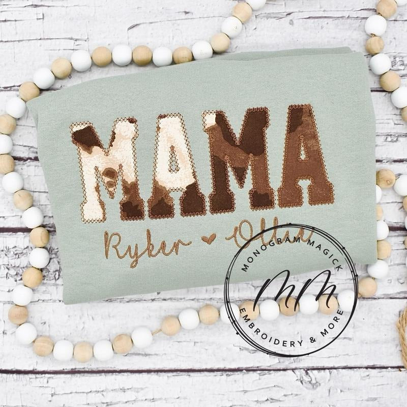 Cow Print Mama Sweatshirt with Names - CHOOSE ANY NAME T-Shirts, Hoodie | InkThreadWorks.com