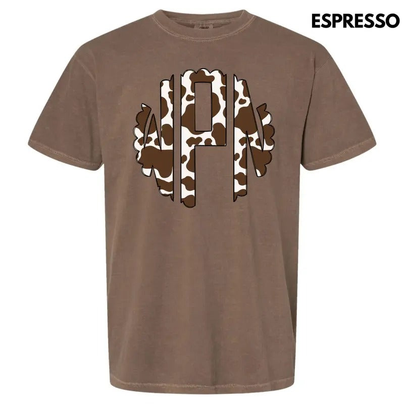 Cow Print Monogram Comfort Colors T-Shirt 'NLB' Hoodie, Sweatshirt | InkThreadWorks.com