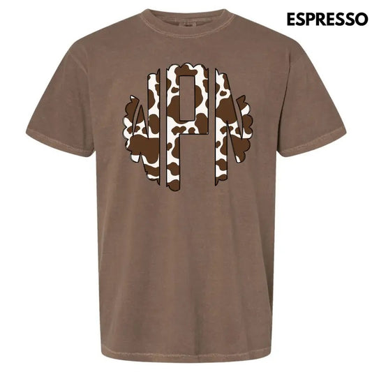 Cow Print Monogram Comfort Colors T-Shirt 'NLB' Hoodie, Sweatshirt | InkThreadWorks.com