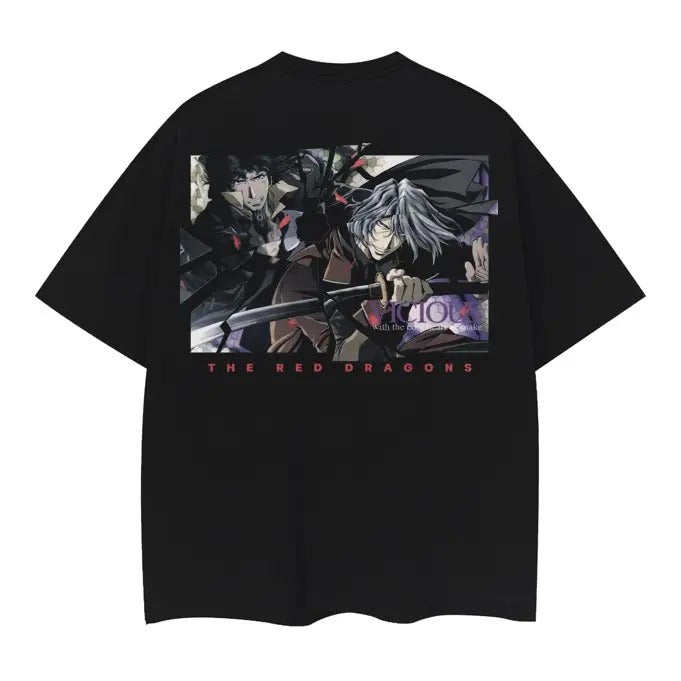 Cowboy Bebop "Red Dragon" Heavyweight Vintage Tee 100% Cotton OVERSIZED Anime T-shirt Menswear Top Casual Streetwear Black Baggy Overshirt Tshirt