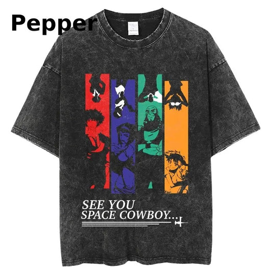 Cowboy Bebop Crew Multi-Color Graphic Tee, See You Space Cowboy Shirt, Anime Character T-Shirt
