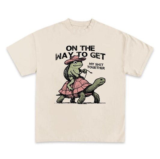 Cowboy Frog Funny Shirt, On the Way to Get My Life Together Shirt, Western Meme Animal Shirt, Frog Riding Turtle Shirt,...