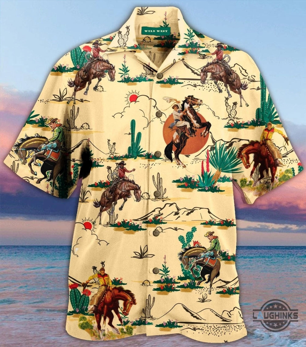 Cowboy Hawaiian Shirt Aloha Summer Beach Button Up Shirts And Shorts NEW