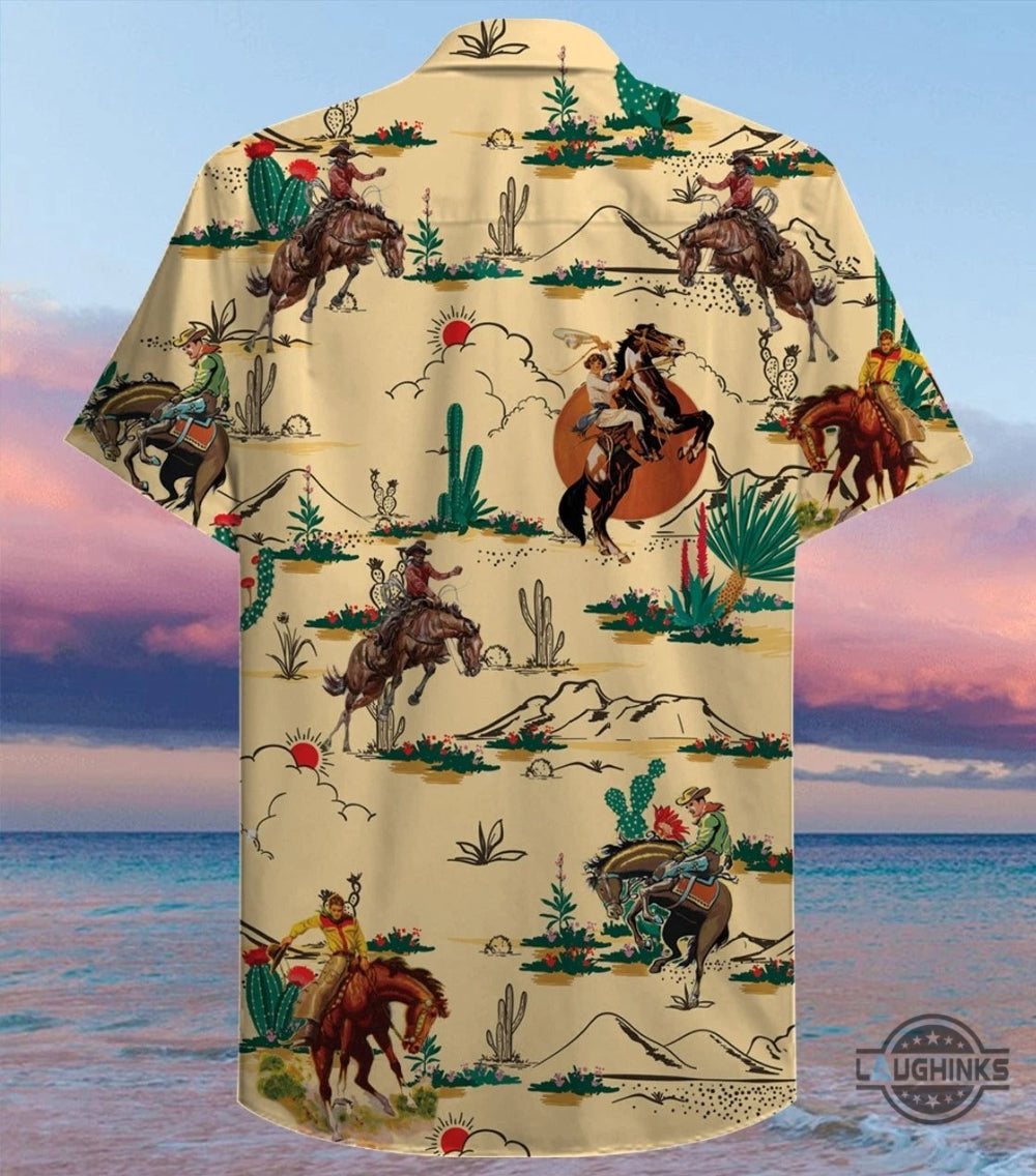 Cowboy Hawaiian Shirt Aloha Summer Beach Button Up Shirts And Shorts NEW