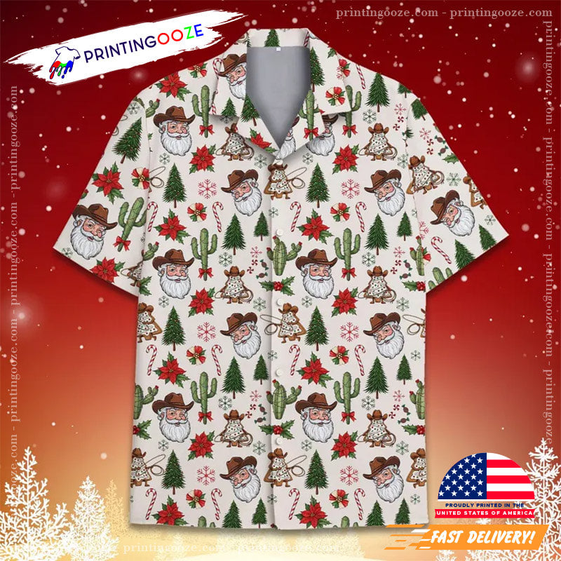 Cowboy Santa Christmas Holiday Party Hawaiian Shirt