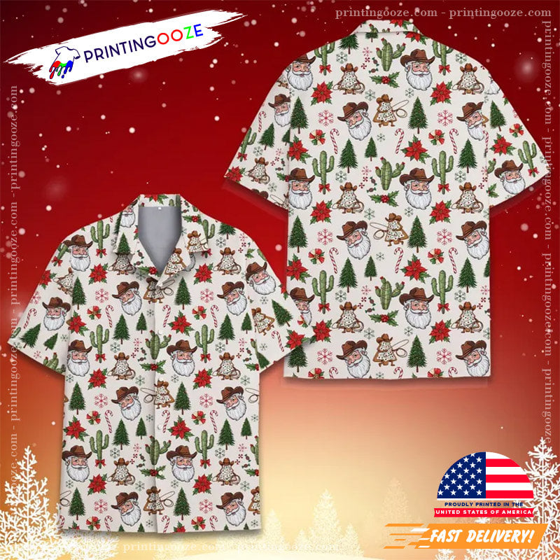 Cowboy Santa Christmas Holiday Party Hawaiian Shirt