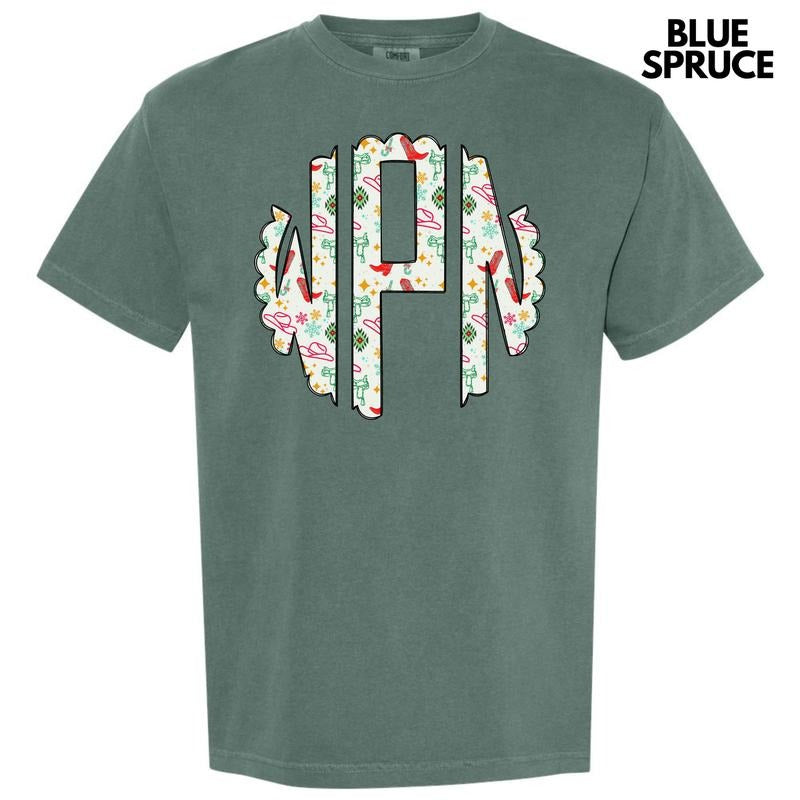Cowgirl Christmas Monogram Comfort Colors T-Shirt 'NLB' Hoodie, Sweatshirt | InkThreadWorks.com