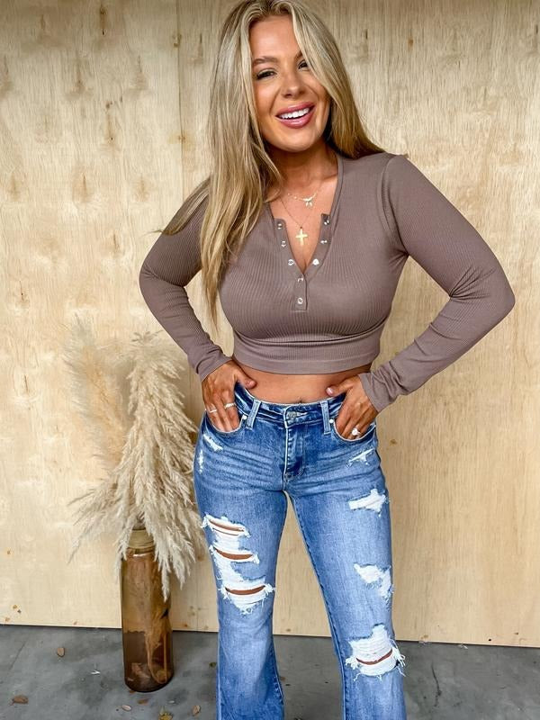 Cozy Callings Mocha Cropped Henley Top T-Shirts, Hoodie, Sweatshirt | InkThreadWorks.com