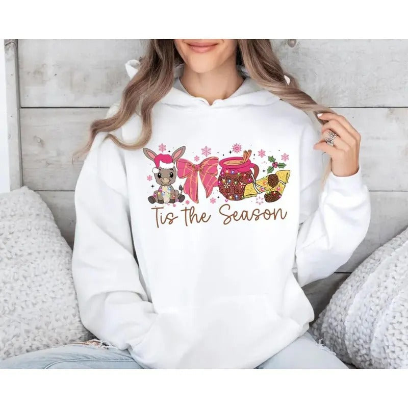 Cozy Coquette Christmas Shirt, Festive Mexican Sweater, Calories Don't Count Hoodie, Pink Spanish Tee with Tuki Donkey...