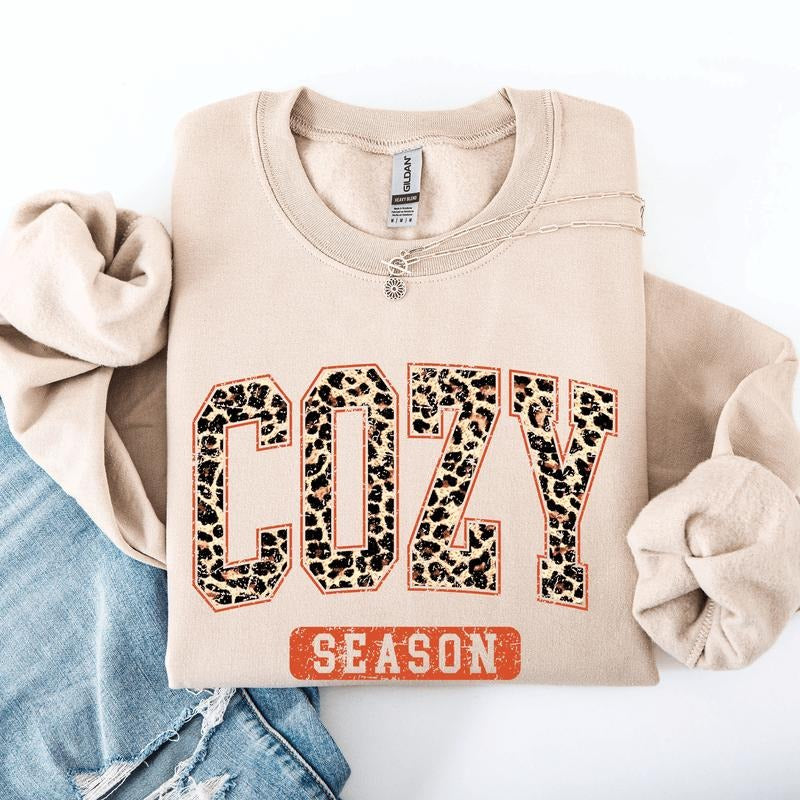 Cozy Season, Leopard Print, Halloween, Autumn, Fall Sweatshirt T-Shirts, Hoodie | InkThreadWorks.com