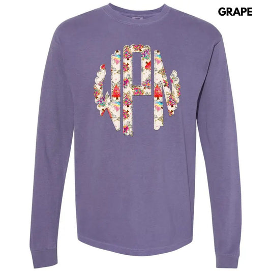 Crazy Colorful Christmas Monogram Long Sleeve Comfort Colors T-Shirt 'NLB' Hoodie, Sweatshirt | InkThreadWorks.com
