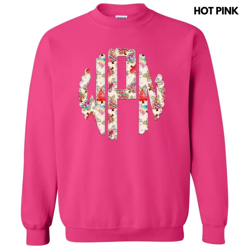 Crazy Colorful Christmas Monogram Sweatshirt 'NLB' T-Shirts, Hoodie | InkThreadWorks.com