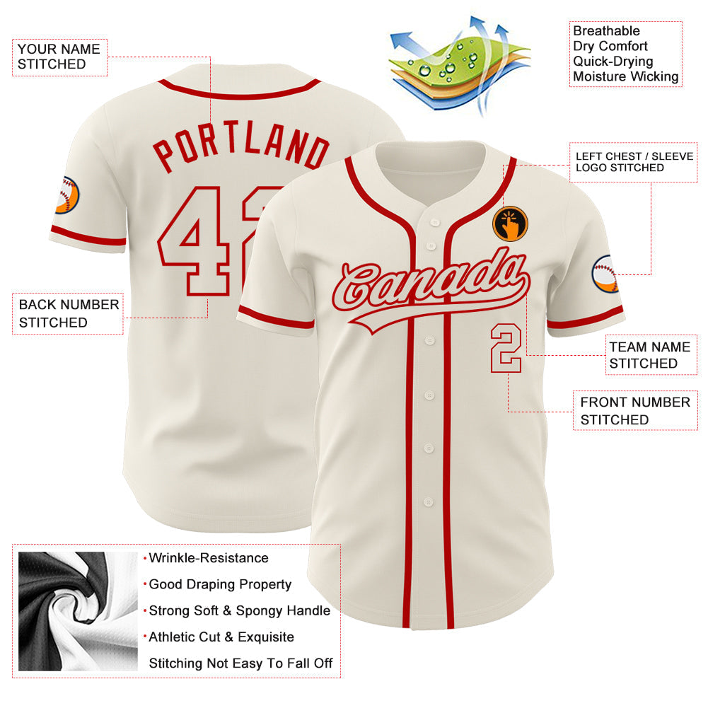 Custom Cream Cream-Red Authentic Baseball Jersey