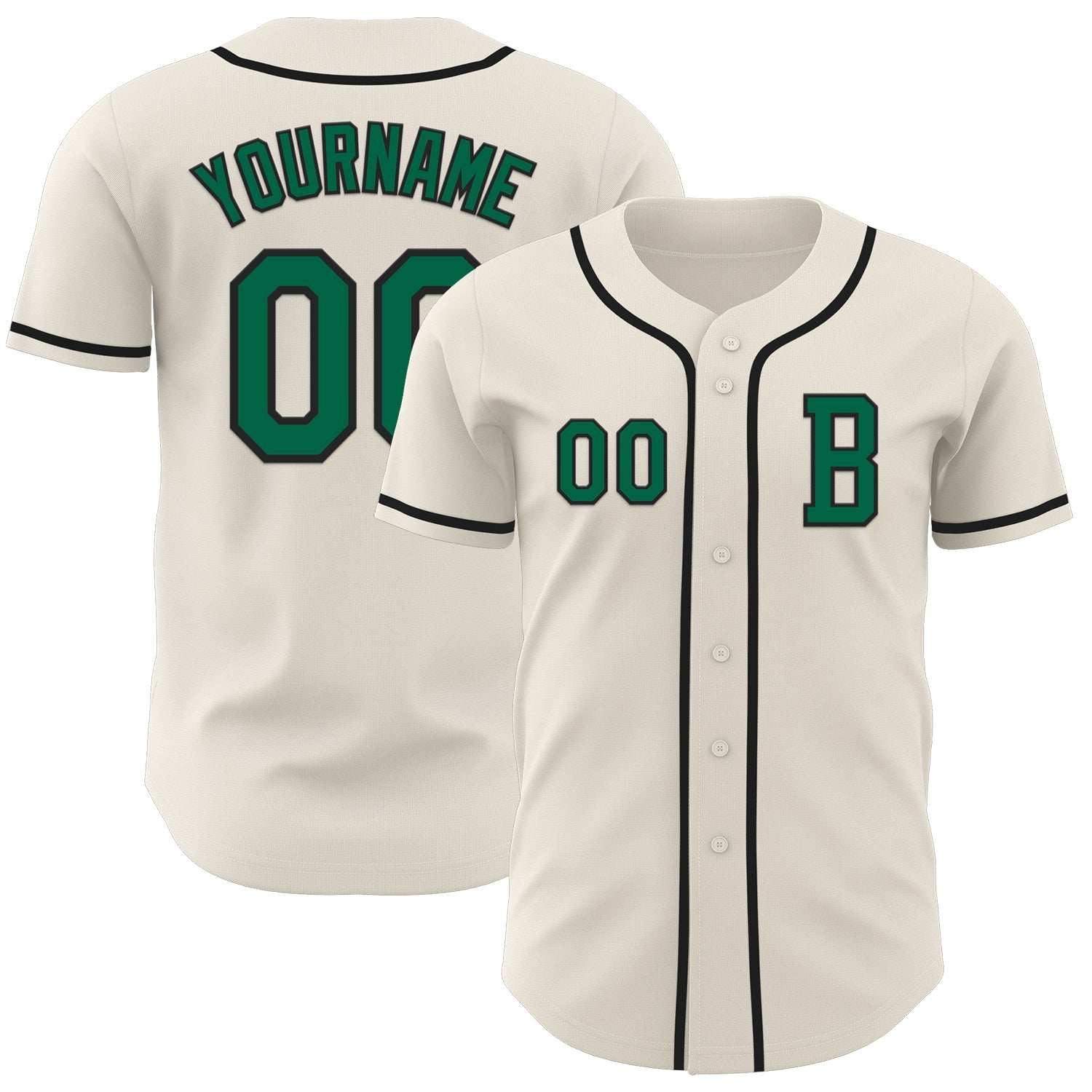 Custom Cream Kelly Green-Black Authentic Baseball Jersey