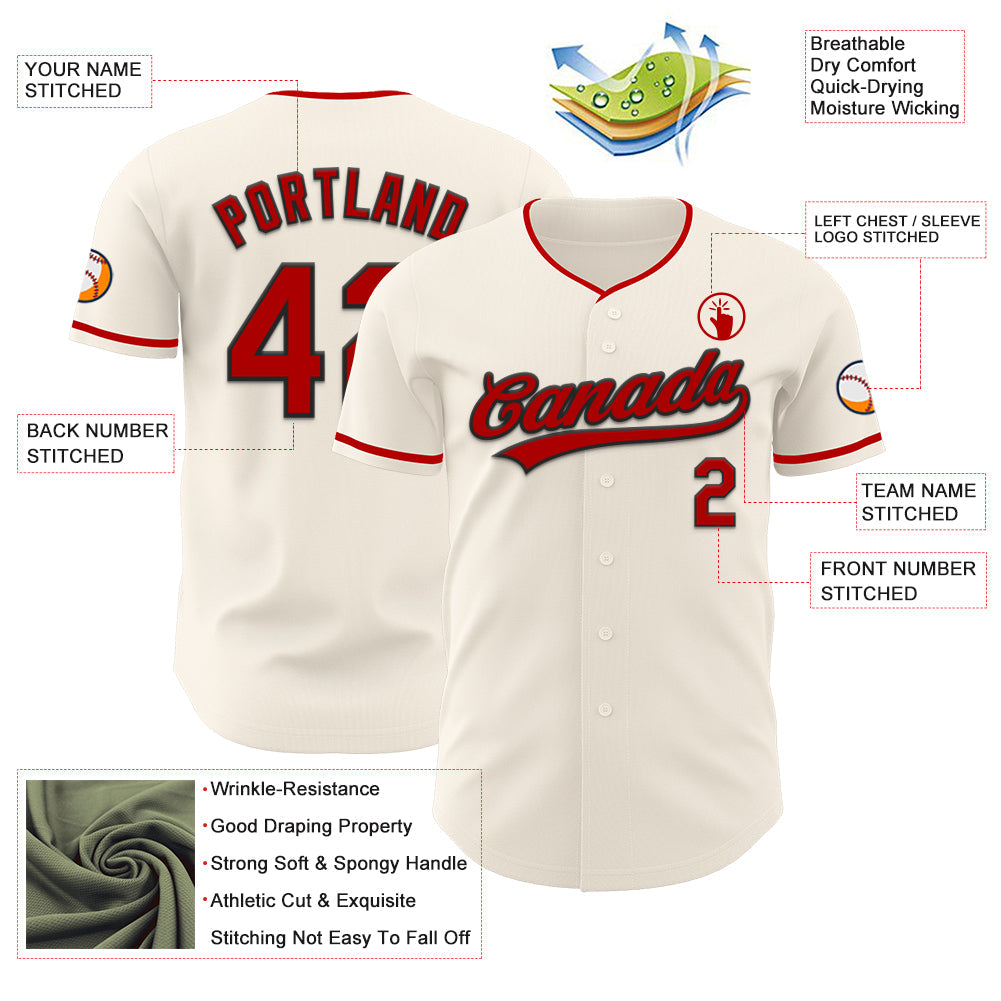 Custom Cream Red-Black Authentic Baseball Jersey